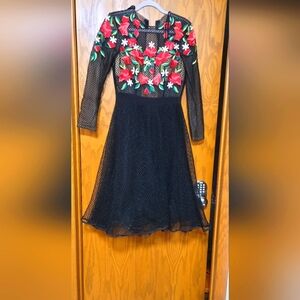 Mac Duggal Floral Embroidered Black Dress